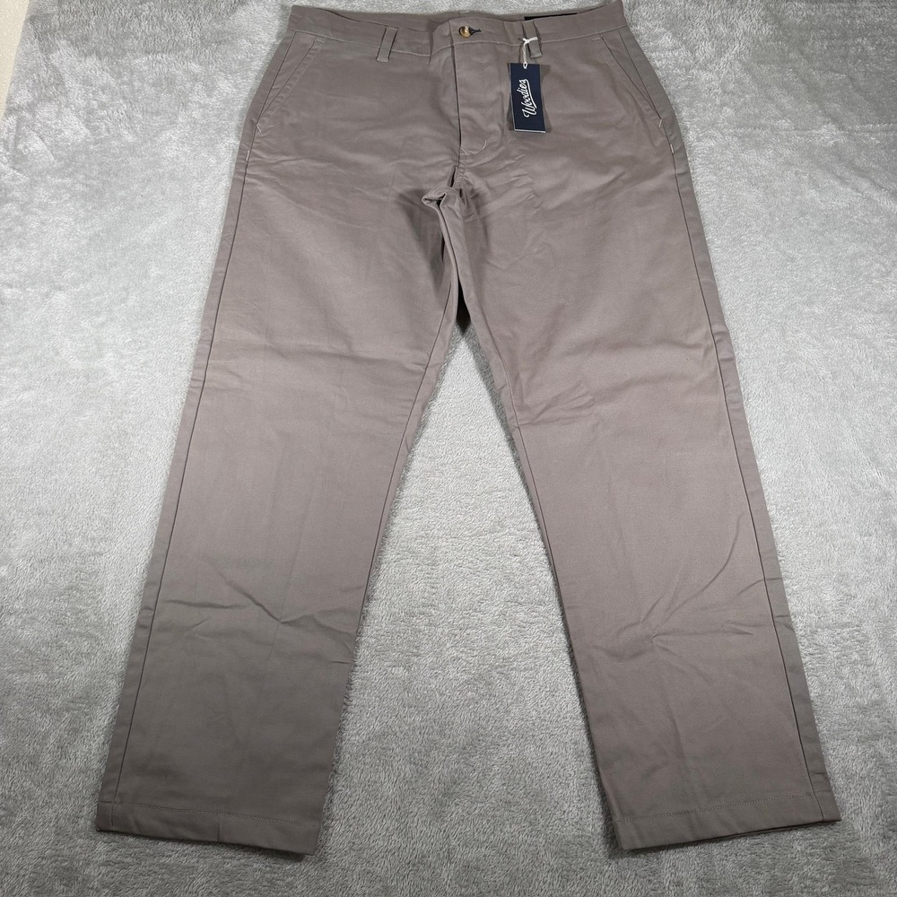 Woodies Pants Mens 36x31 Gray‎ Flannel Lined Chino Stretch Flat Front Winter NWT